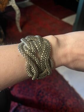Chunky Braided Woven Mesh Silver-Tone Chain Bracelet